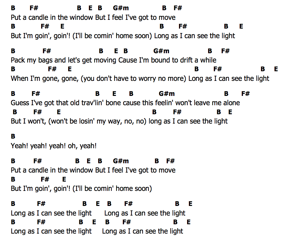 คอร์ด Long As I Can See The Light Creedence Clearwater Revival