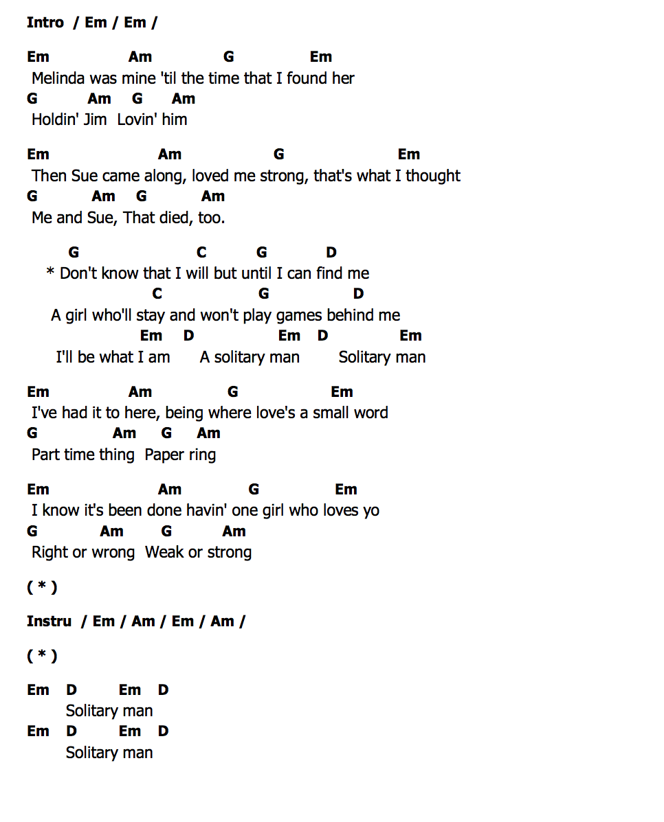 คอร์ด Solitary Man Neil Diamond