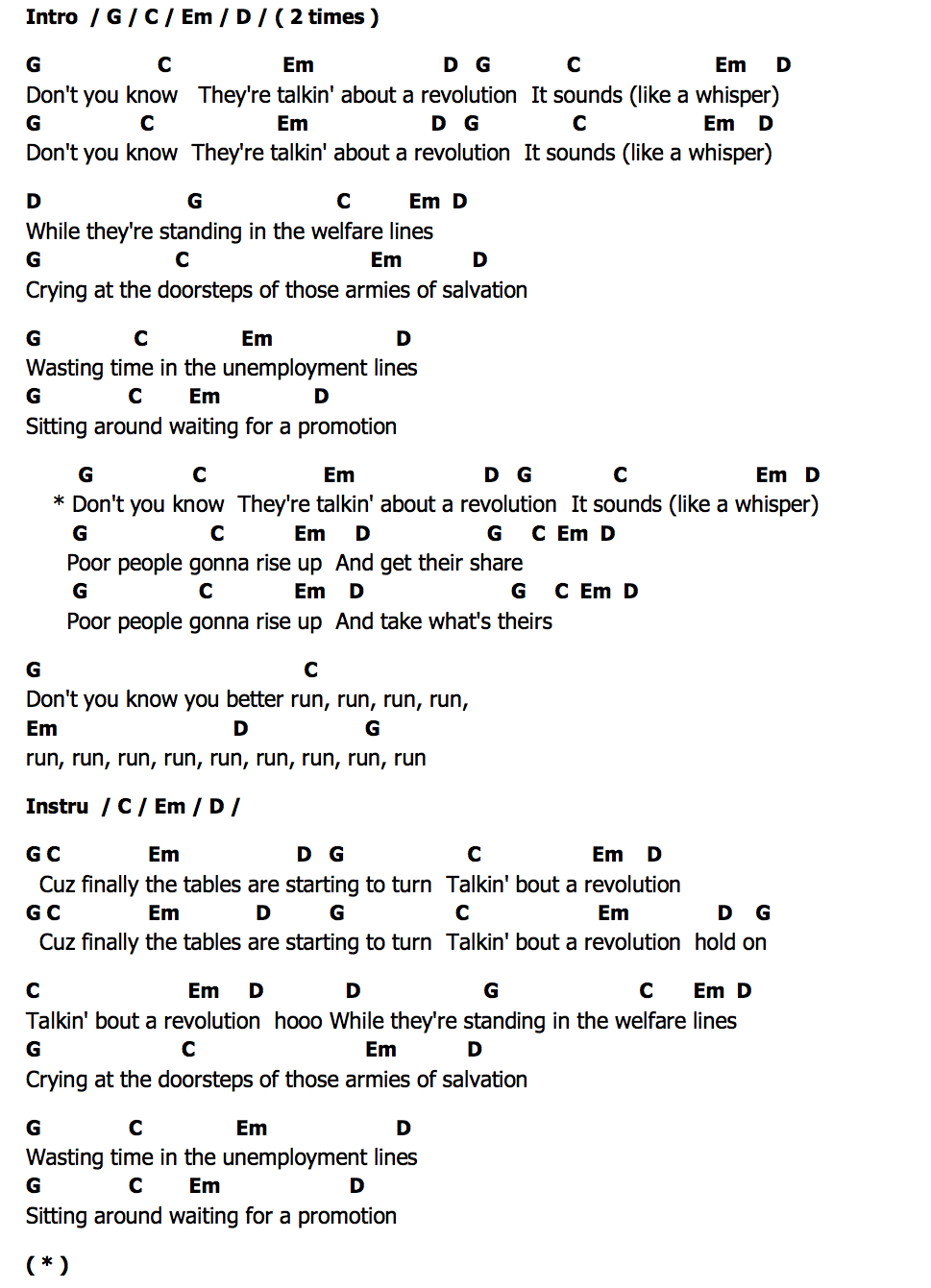 คอร์ด Talkin Bout A Revolution Tracy Chapman