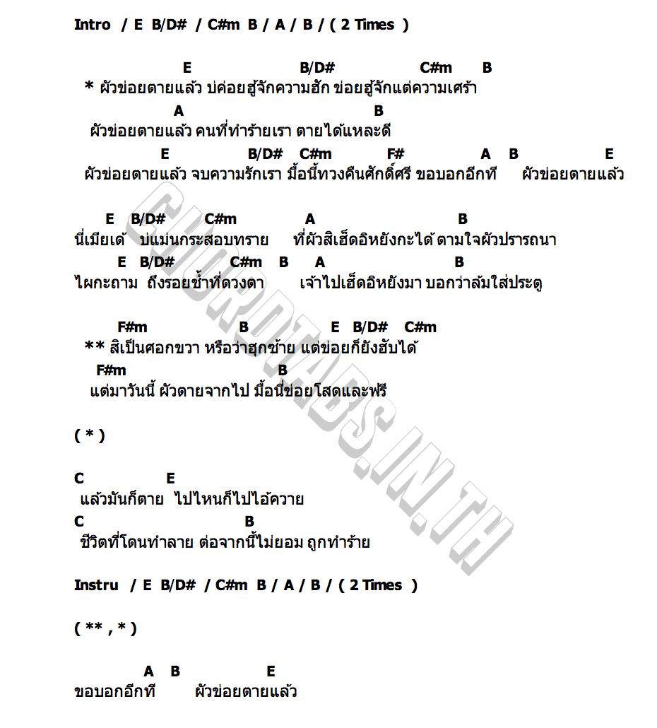 คอร์ด ผัวข่อยตายแล้ว PetaBear (พีตาร์แบร์)