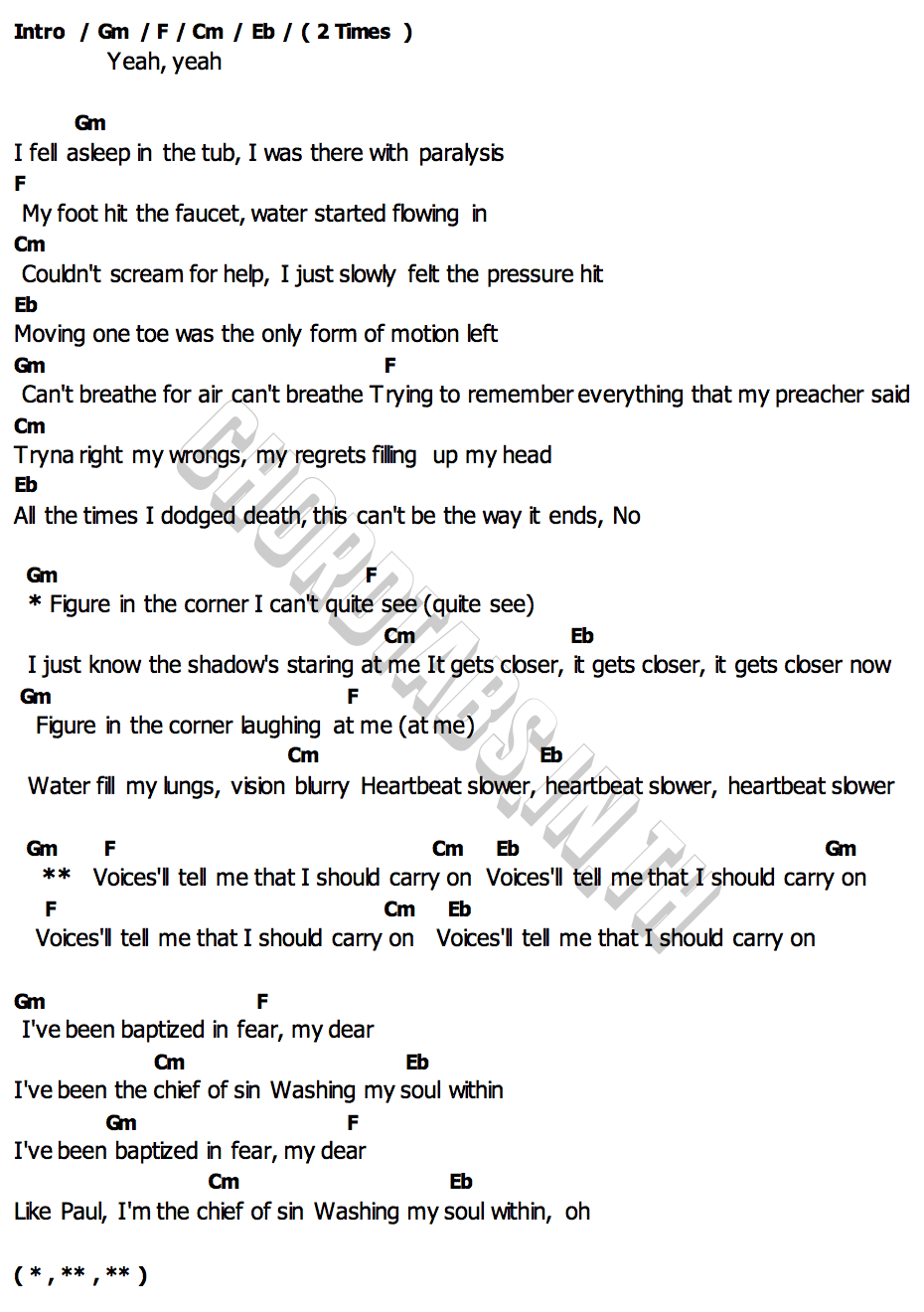 คอร์ด Baptized In Fear The Weeknd