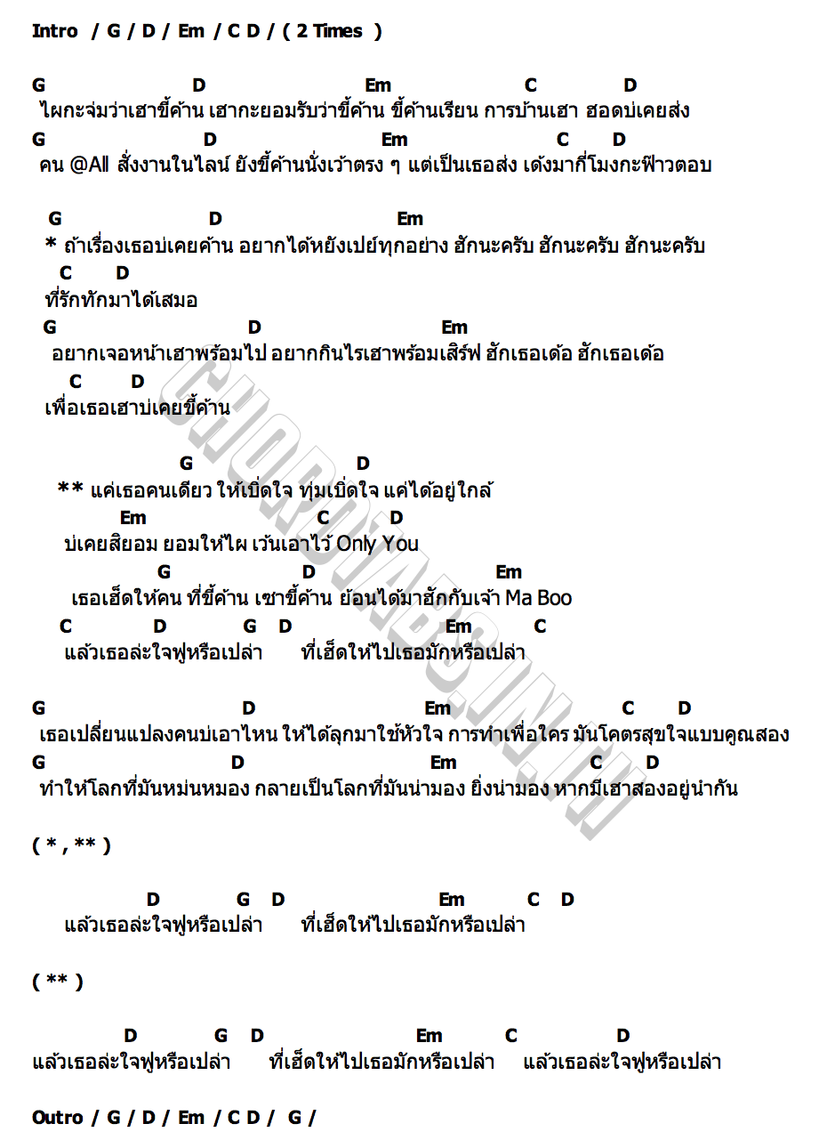 คอร์ด ขี้ค้าน(บ่ค้านฮัก) แทนไท ไทดอลมิวสิค