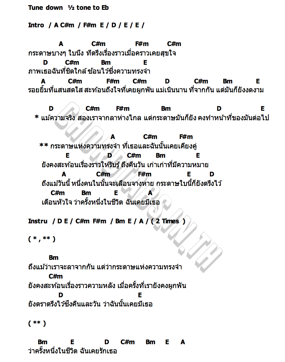 คอร์ด กระดาษ (แห่งความทรงจำ) บังซัก ก้าวร้าว