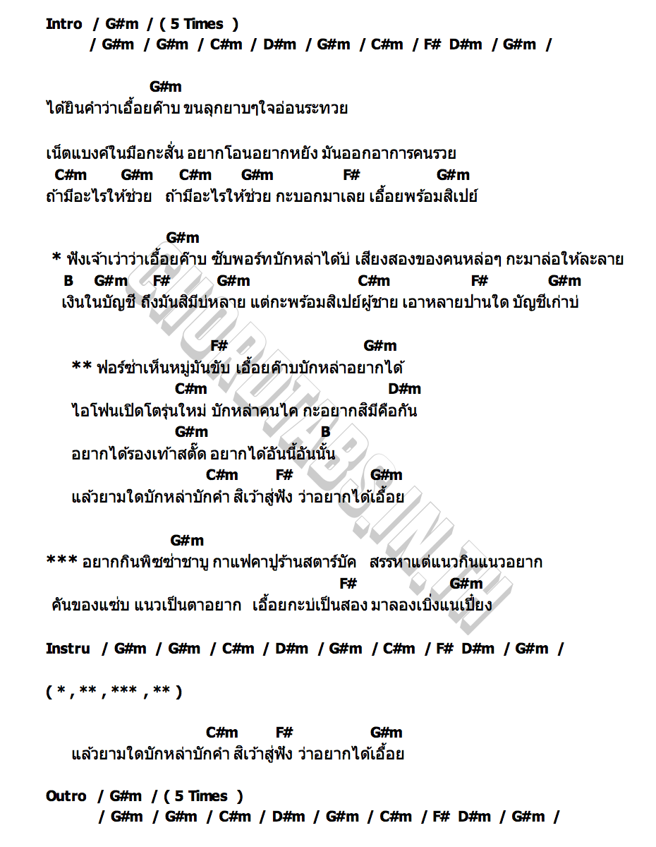 คอร์ด ยามใด๋สิอยากได้เอื้อย ลูกเกด อรพรรณ
