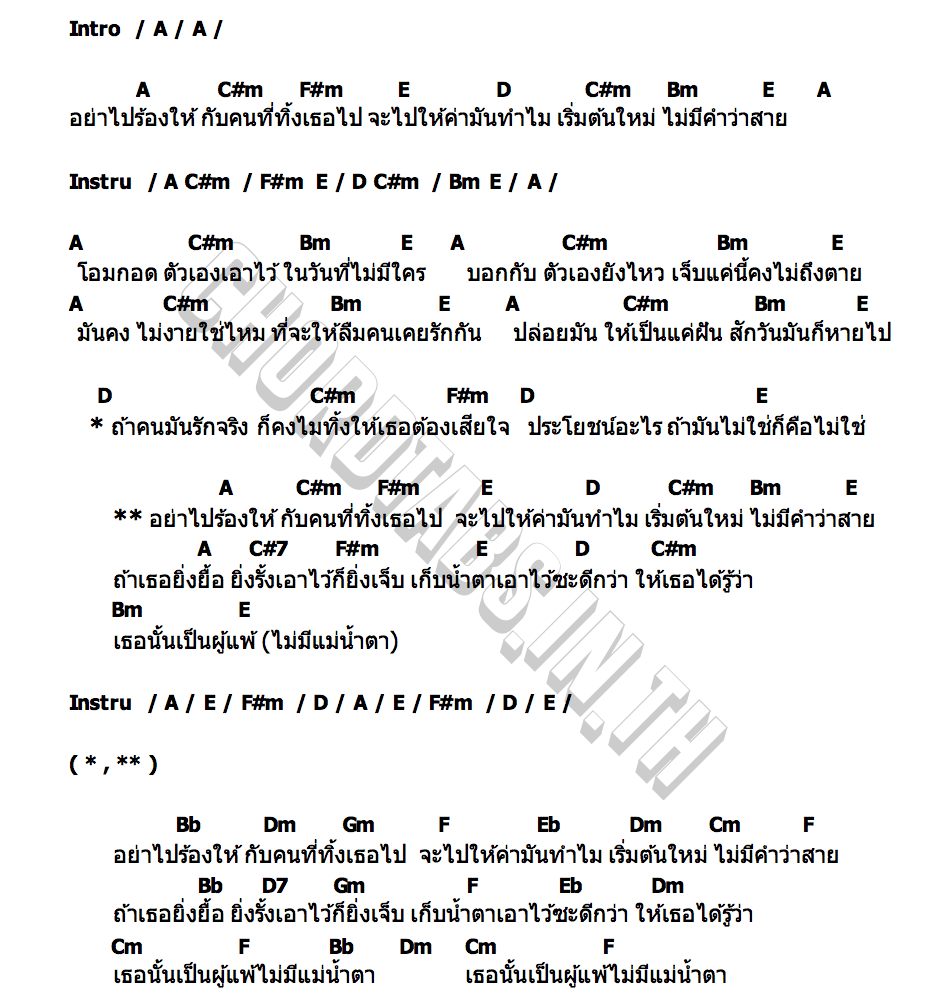คอร์ด ไม่มีแม้น้ำตา โอม นิพนธ์