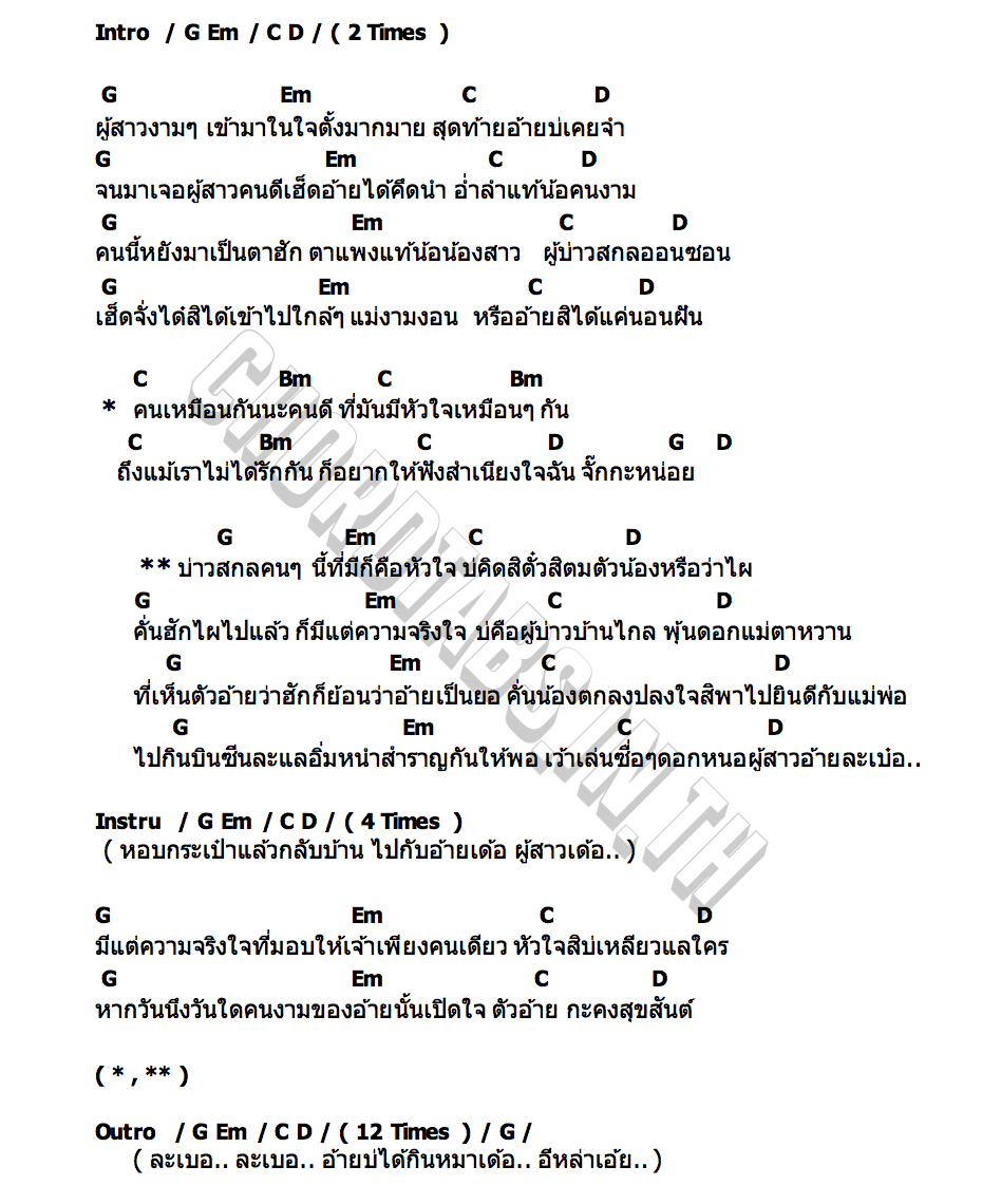 คอร์ด แทนคำเว้าบ่าวสกล ก้อง ห้วยไร่
