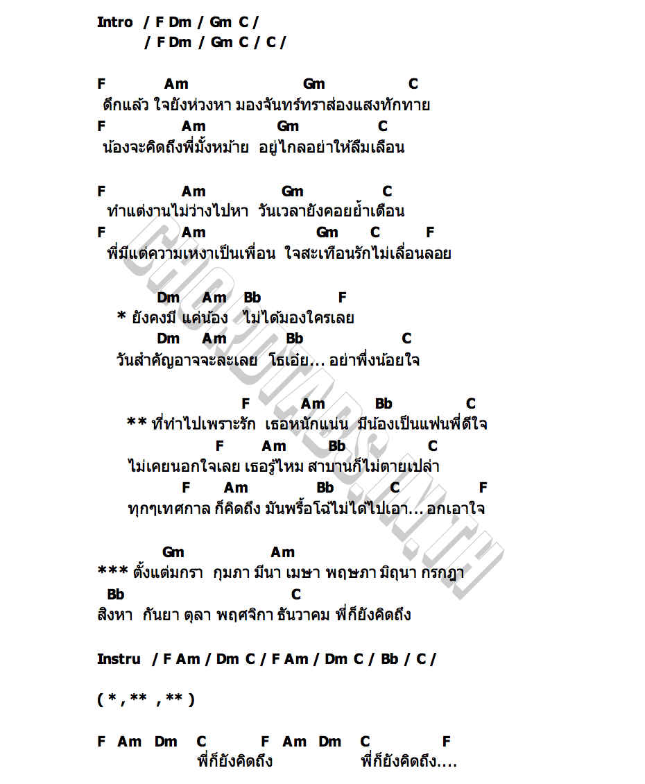 คอร์ด คิดถึงทุกเดือน เสี่ยเบิ้ม โมเดิร์นไลฟ์