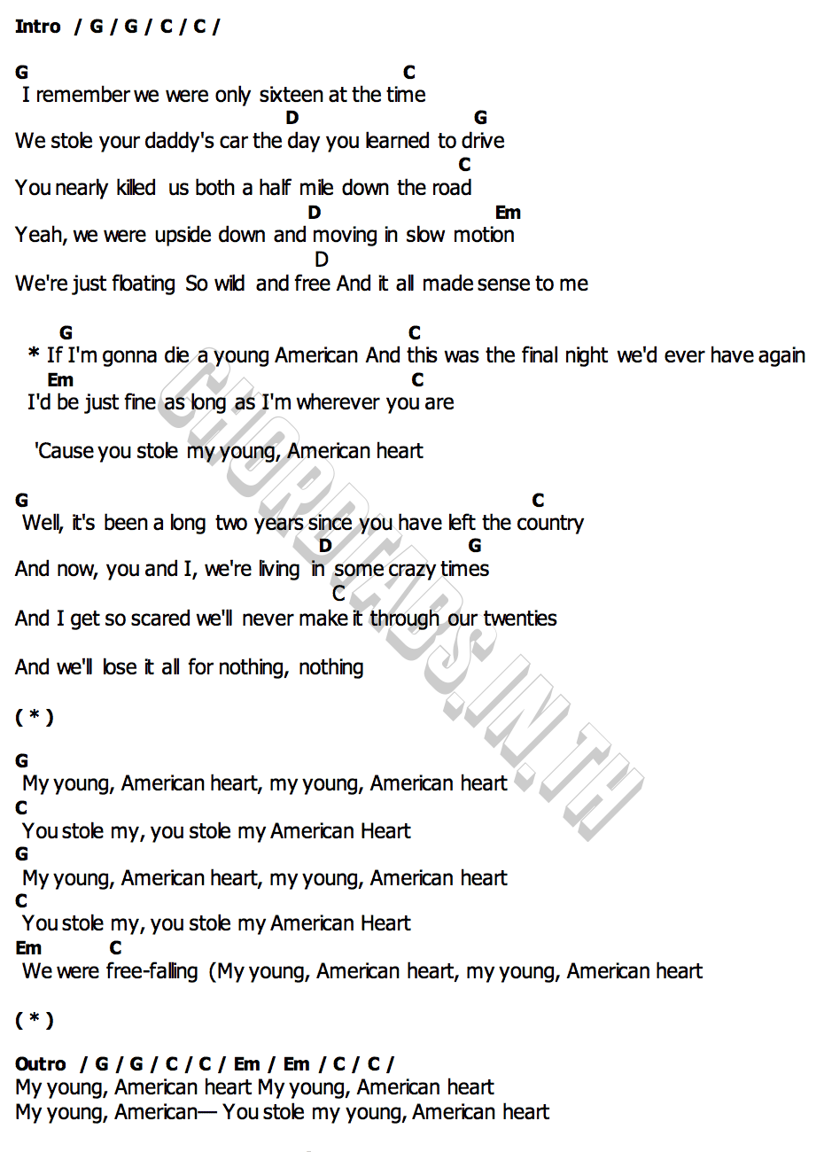 คอร์ด Young American Heart Benson Boone