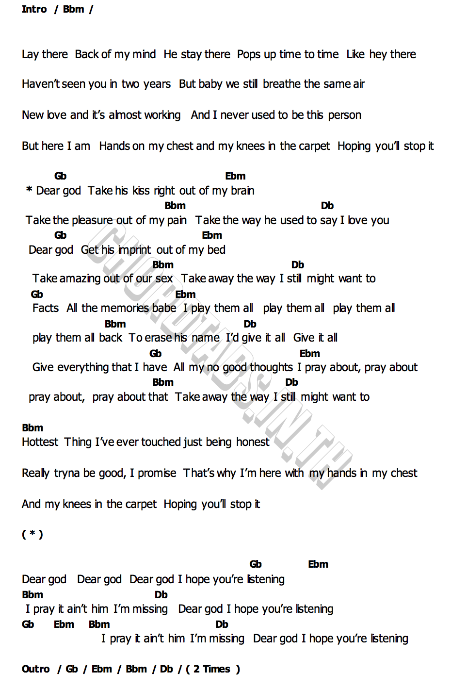 คอร์ด Dear god Tate McRae