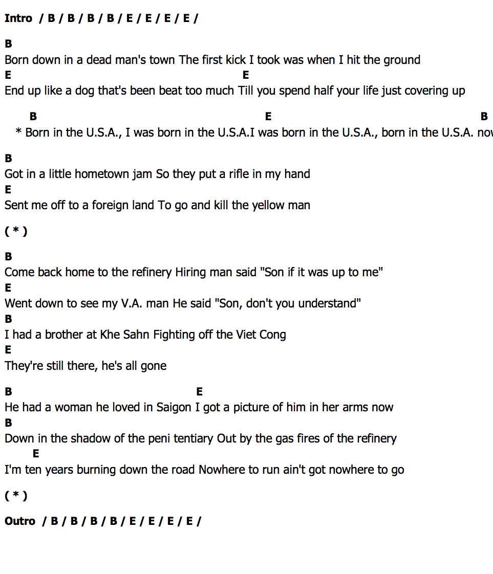 คอร์ด Born In The Usa Bruce Springsteen