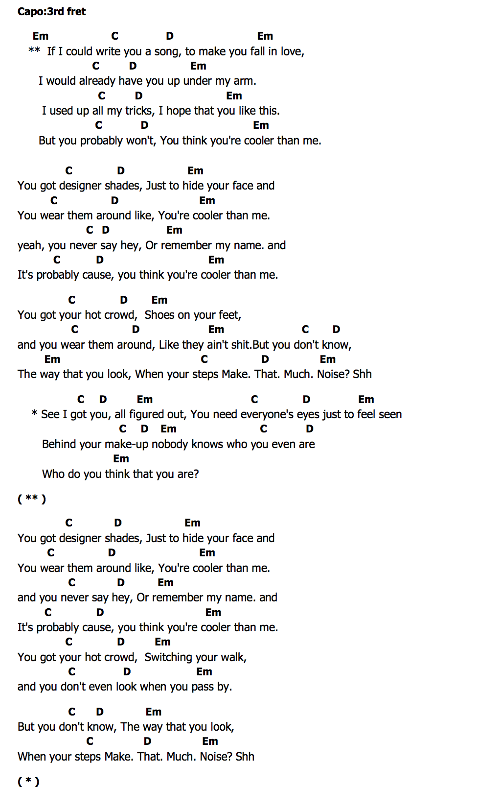 คอร์ด Cooler Than Me Mike Posner