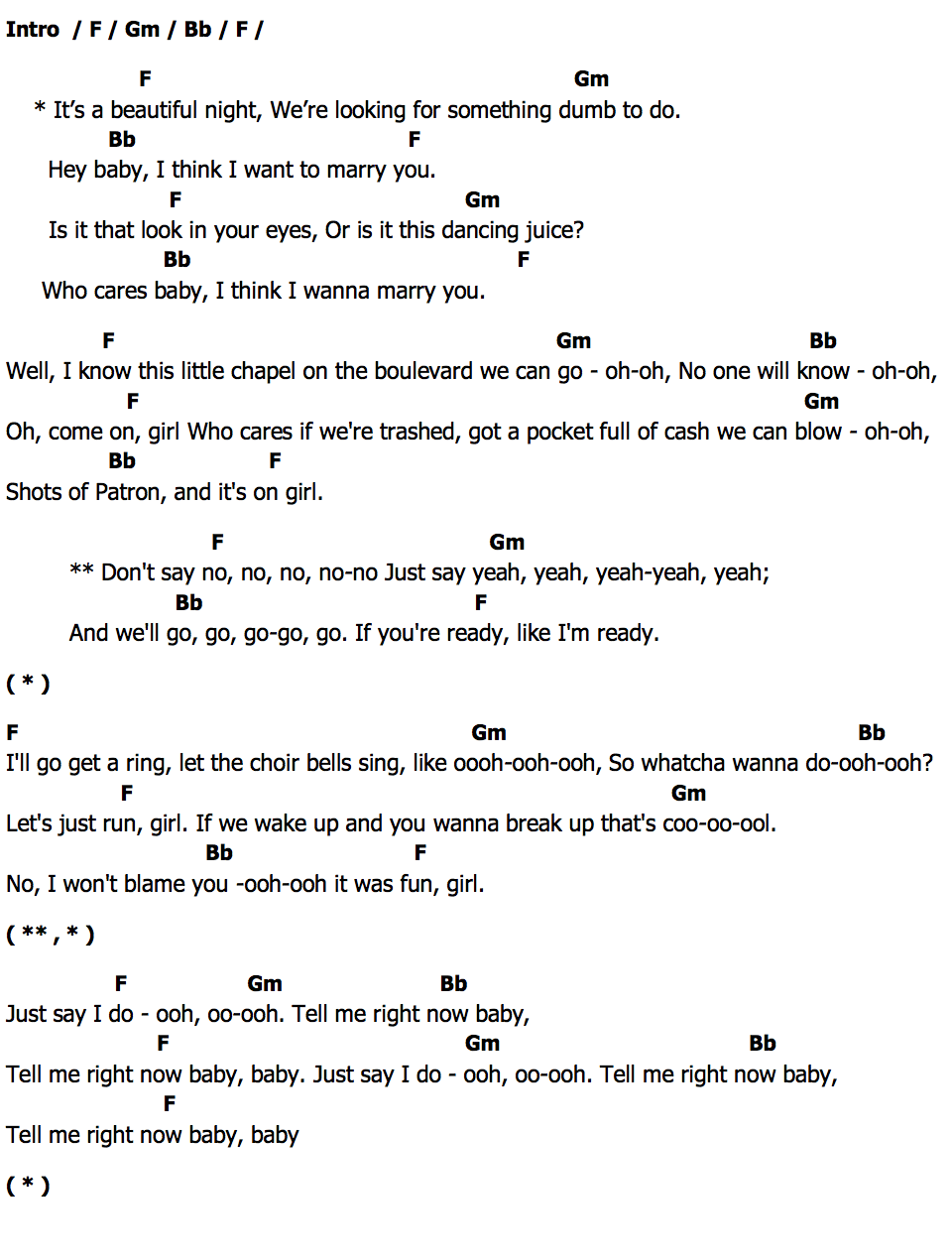 คอร์ด Marry You Bruno Mars