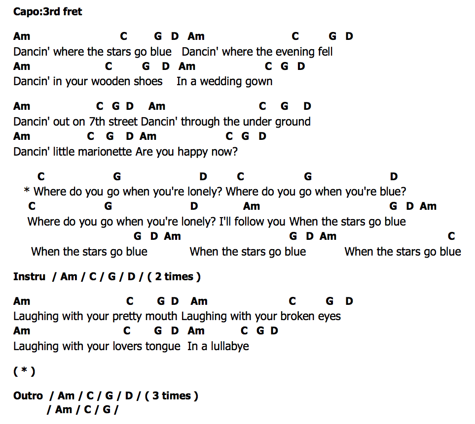 คอร์ด When The Stars Go Blue Ryan Adams