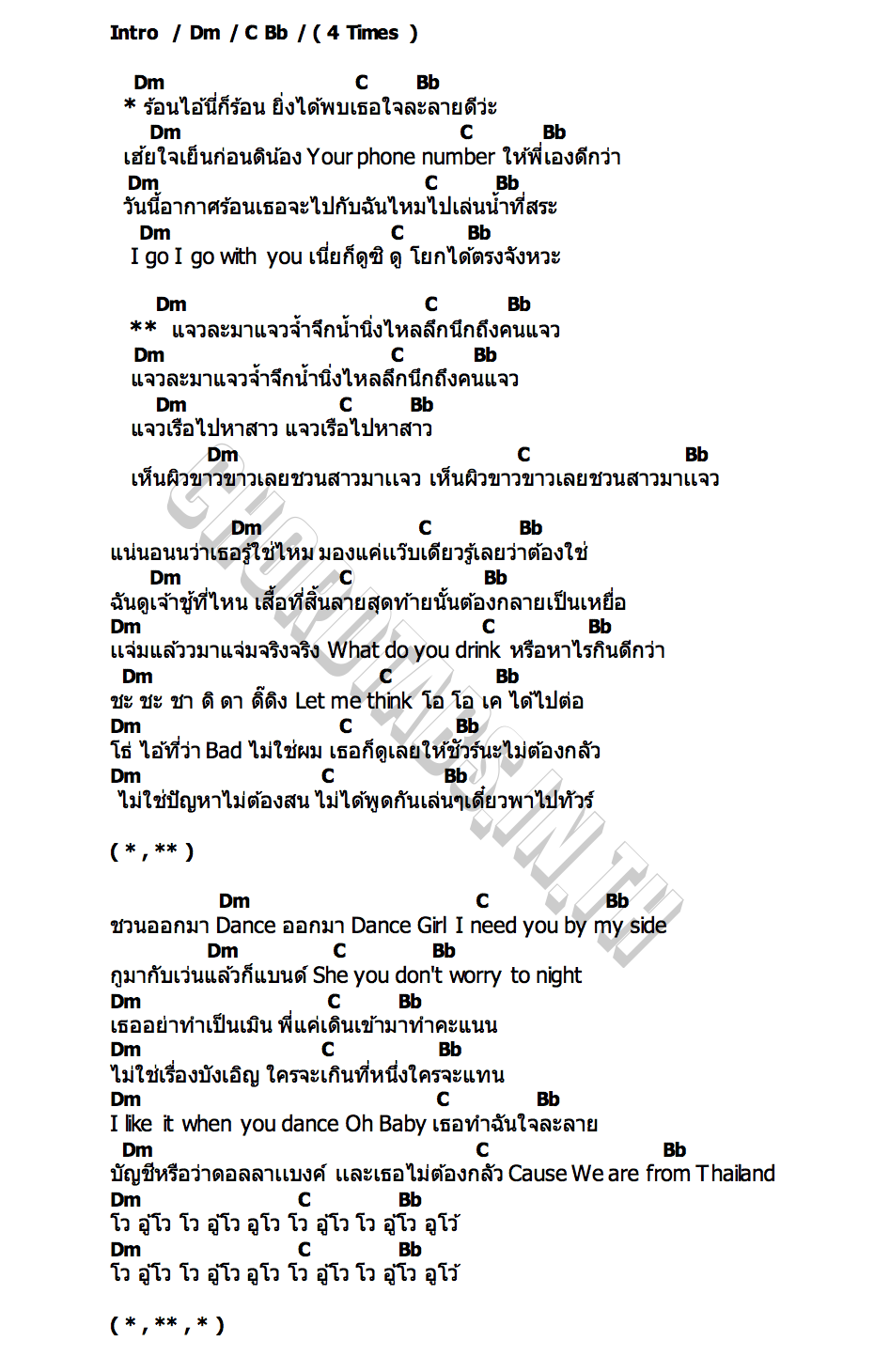 คอร์ด แจวแจ่มแจ่ม P.A.P BEAT BAND