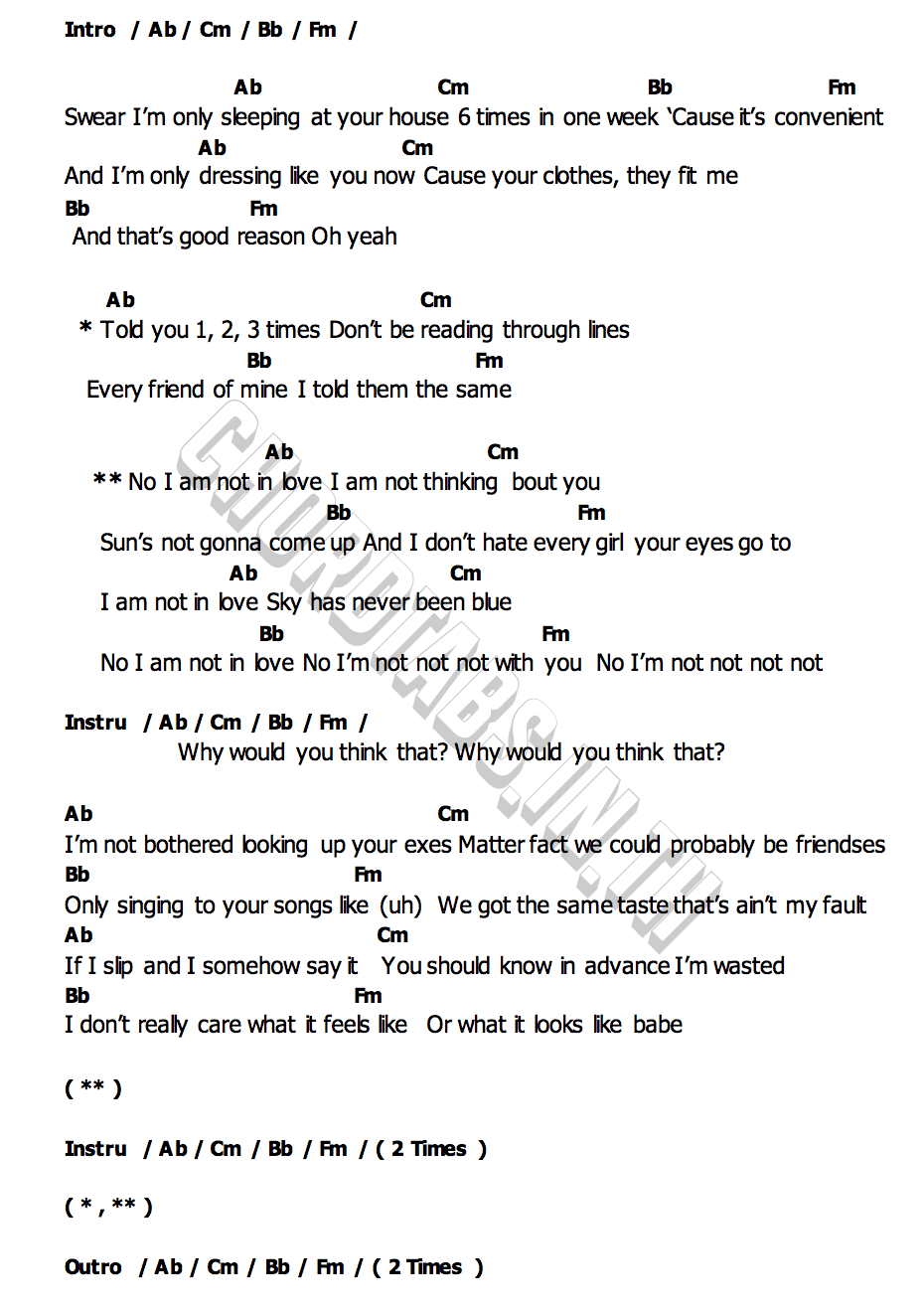 คอร์ด No I m not in love Tate McRae
