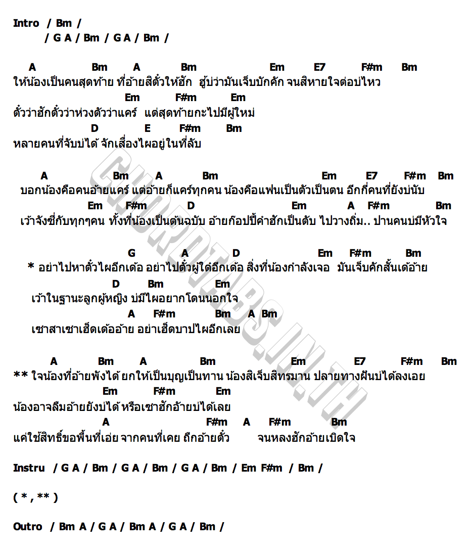 คอร์ด อย่าไปหาตั๋วไผอีกเด้อ กระต่าย พรรณนิภา
