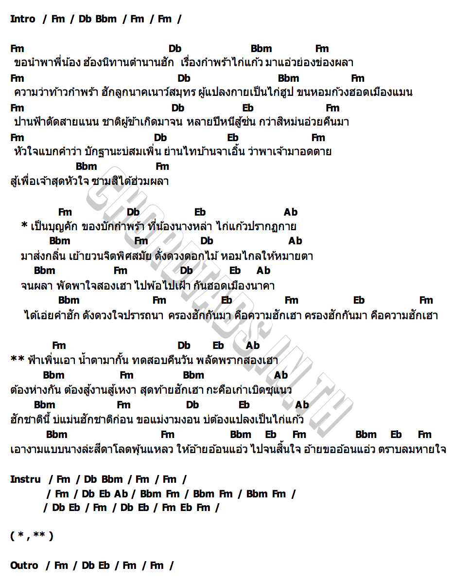 คอร์ด กำพร้าไก่แก้ว ก้ำ ศุภเชษฐ์