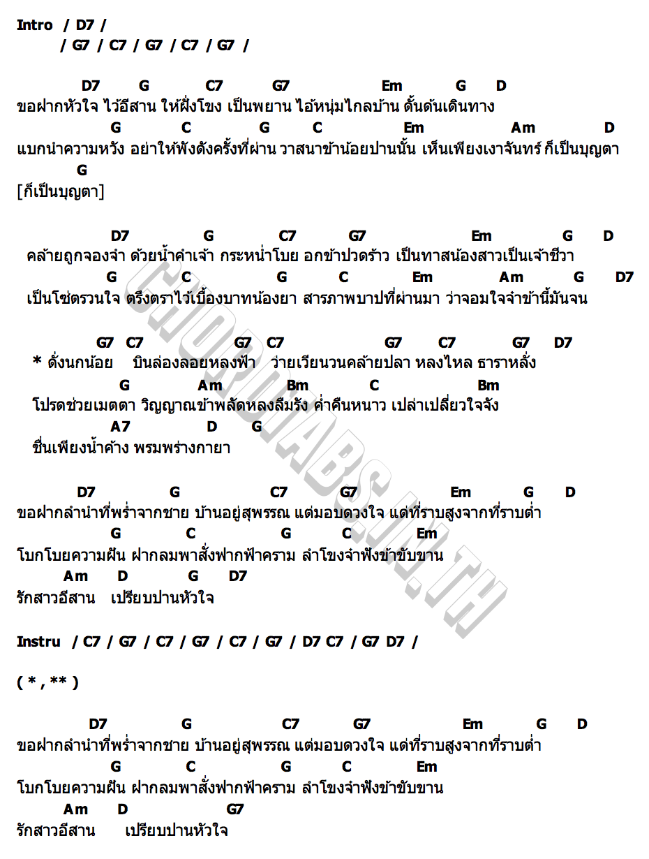 คอร์ด หนุ่มสุพรรณ 2 คาราบาว
