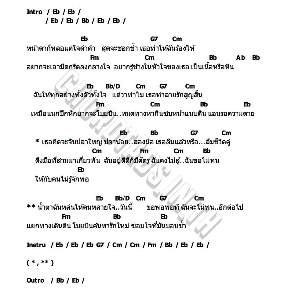 คอร์ด ไม่รู้จักพอ ( หน้าหล่อใจดำ) อร อรดี Tig