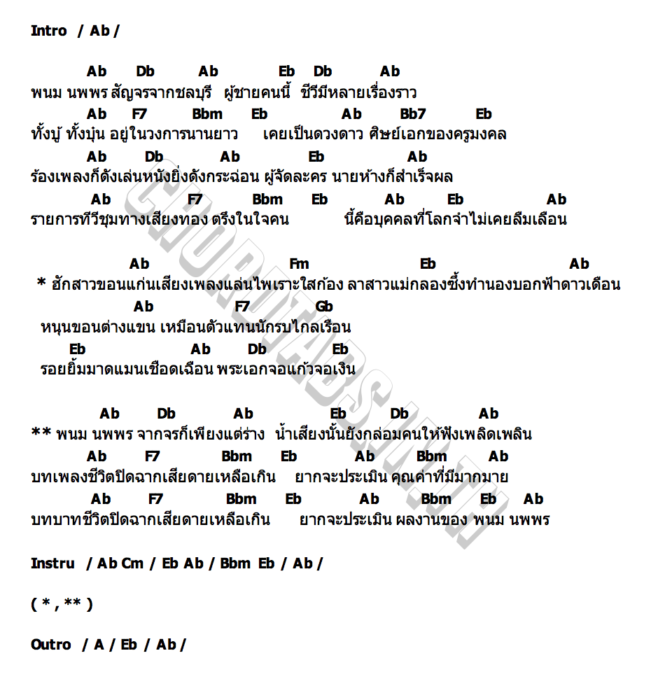 คอร์ด คิดถึงพนมนพพร แมงปอ ชลธิชา