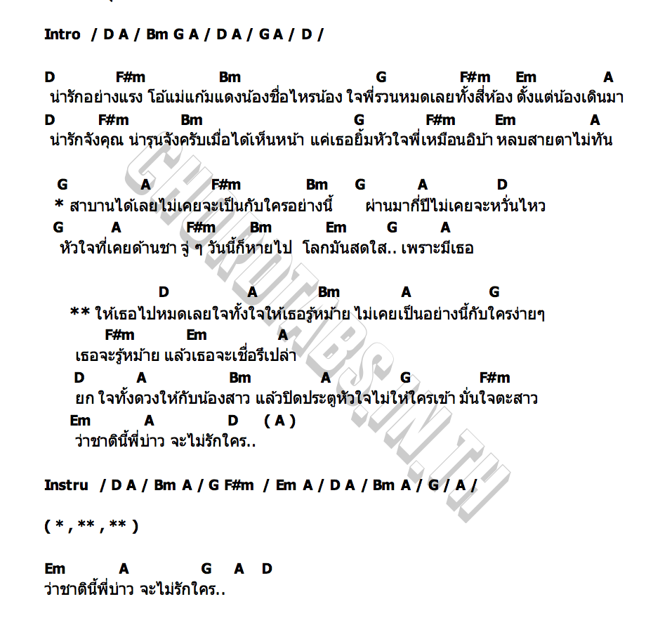 คอร์ด น่ารักจังคุณ เบส ขวางหวัน