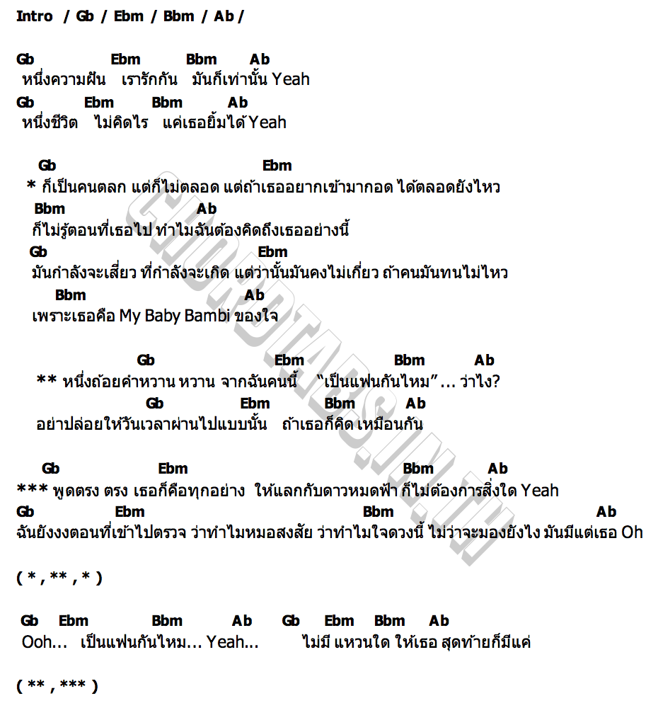 คอร์ด BABY BAMBI BOOM SAHARAT