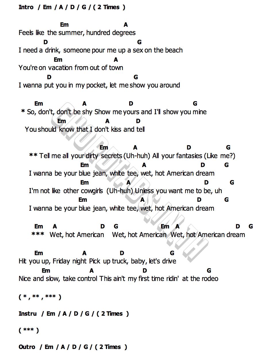 คอร์ด Wet  Hot American Dream Ava Max