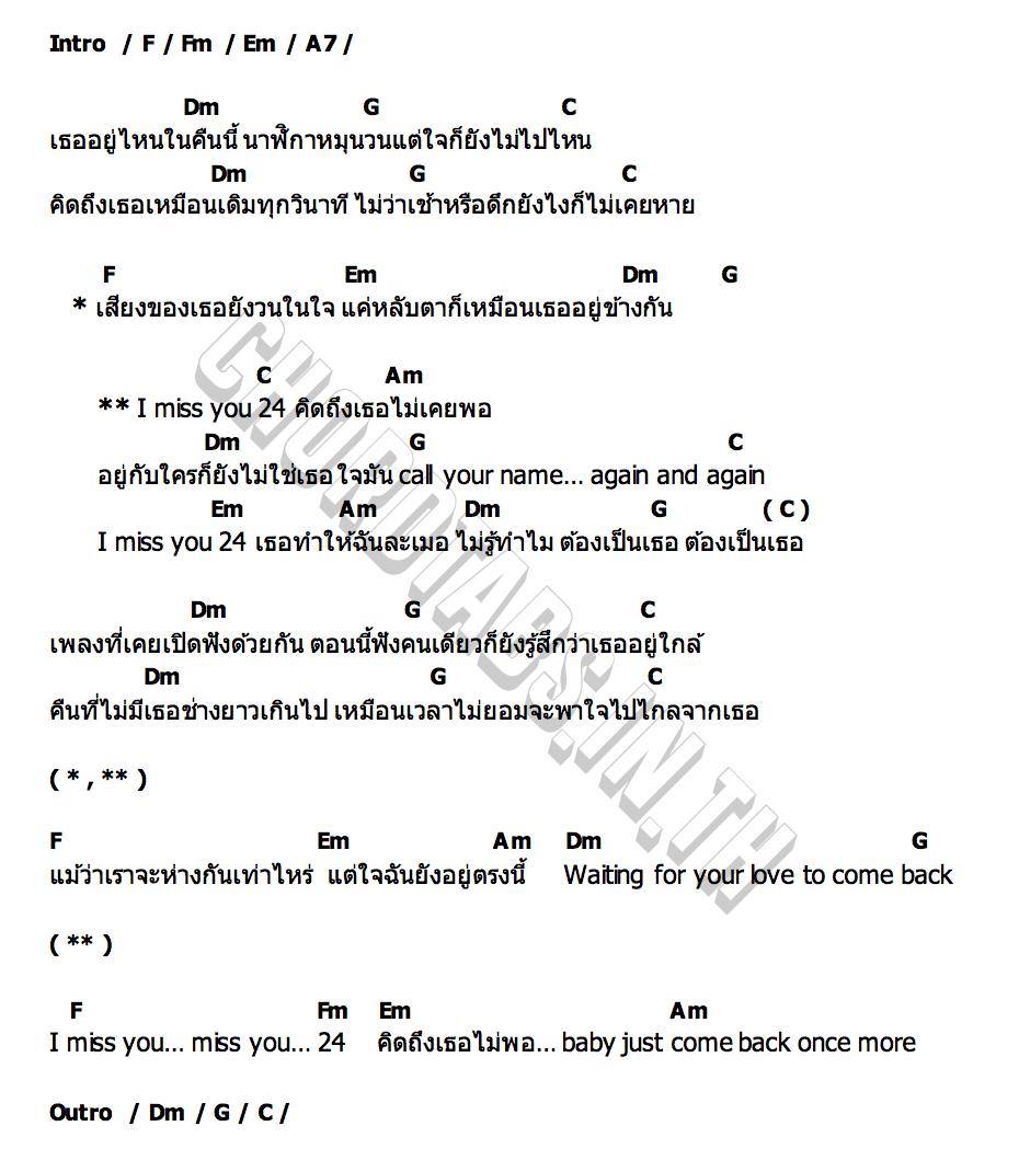 คอร์ด Miss You 24 ไข่มุก ชนัญญา