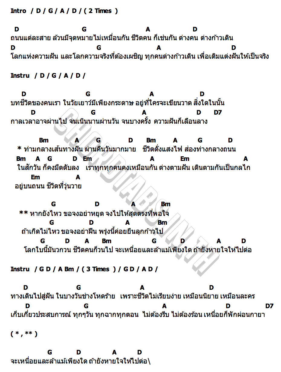 คอร์ด ถนนชีวิต เพ ลา