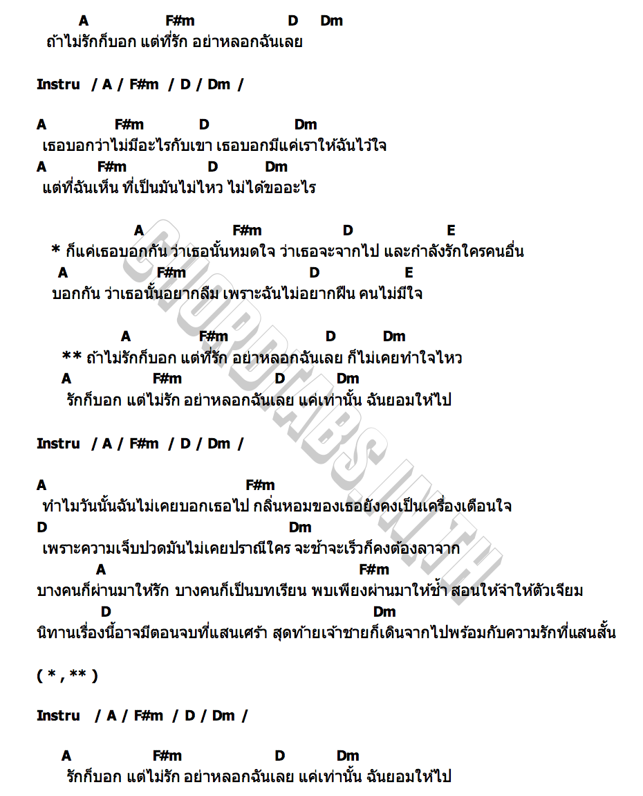 คอร์ด รักอย่าหลอก ( HALF HEARTED ) Mirrr