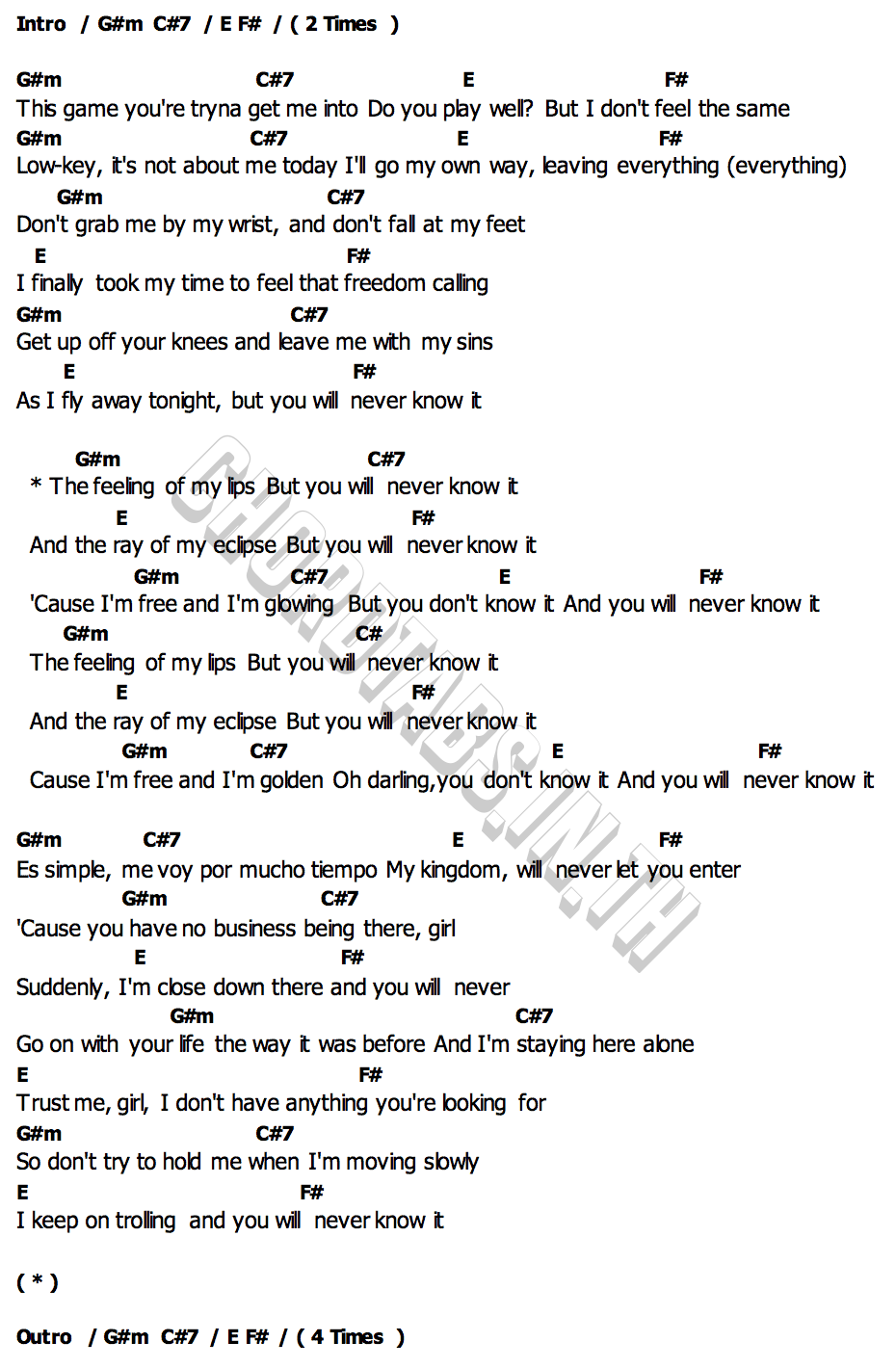คอร์ด You Will Never Know it Carpetman