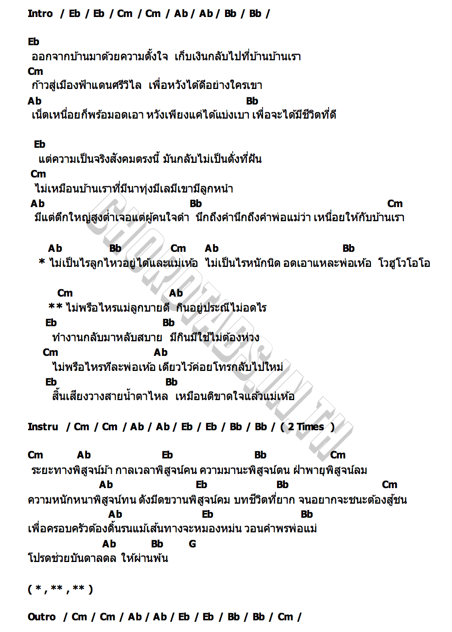 คอร์ด ลูกบายดี บังซัก ก้าวร้าว