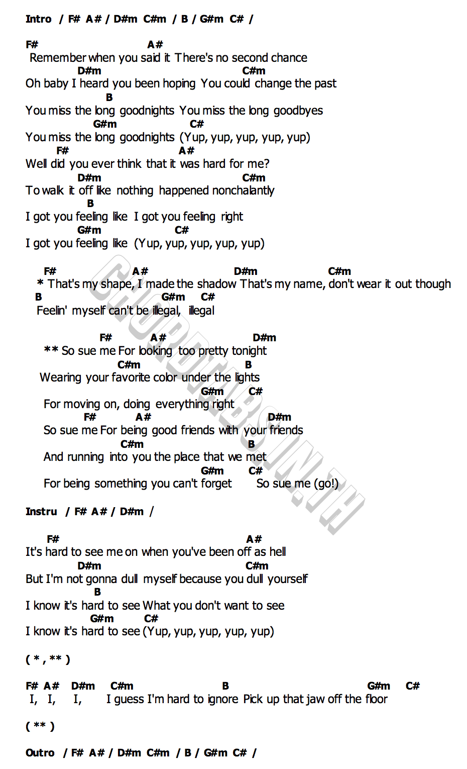 คอร์ด Sue Me Sabrina Carpenter