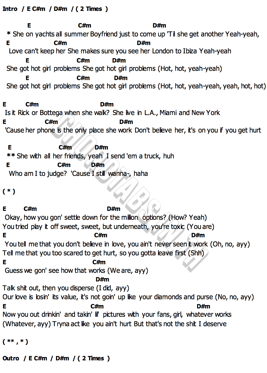 คอร์ด HOT GIRL PROBLEMS The Kid LAROI
