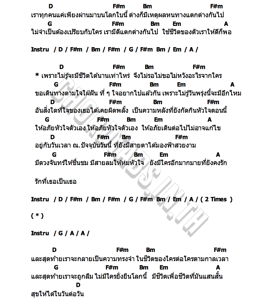 คอร์ด ให้อภัยหัวใจตัวเอง วงสวัสดี