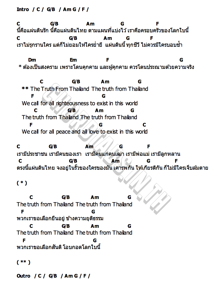 คอร์ด The Truth From Thailand ก้อง ห้วยไร่   เบล ฐาขนิษ (พี่น้องชาวไทย)