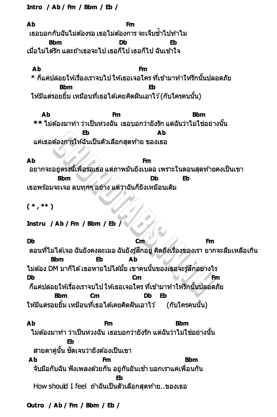 คอร์ด ว่า (How should I feel) Miteennn