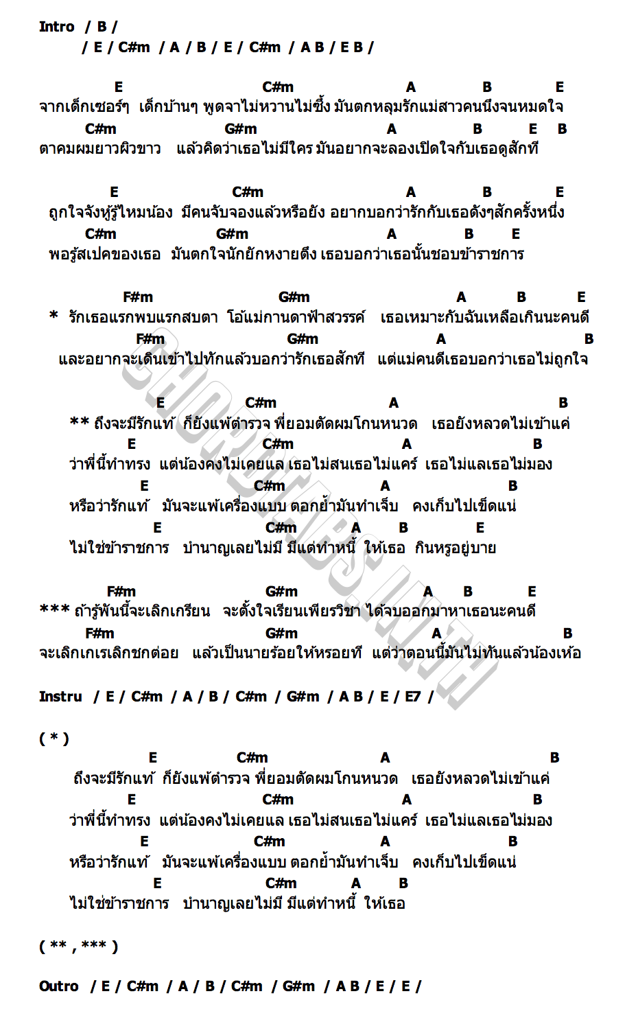 คอร์ด รักแท้แพ้เครื่องแบบ เต้ ธีรภัทร์