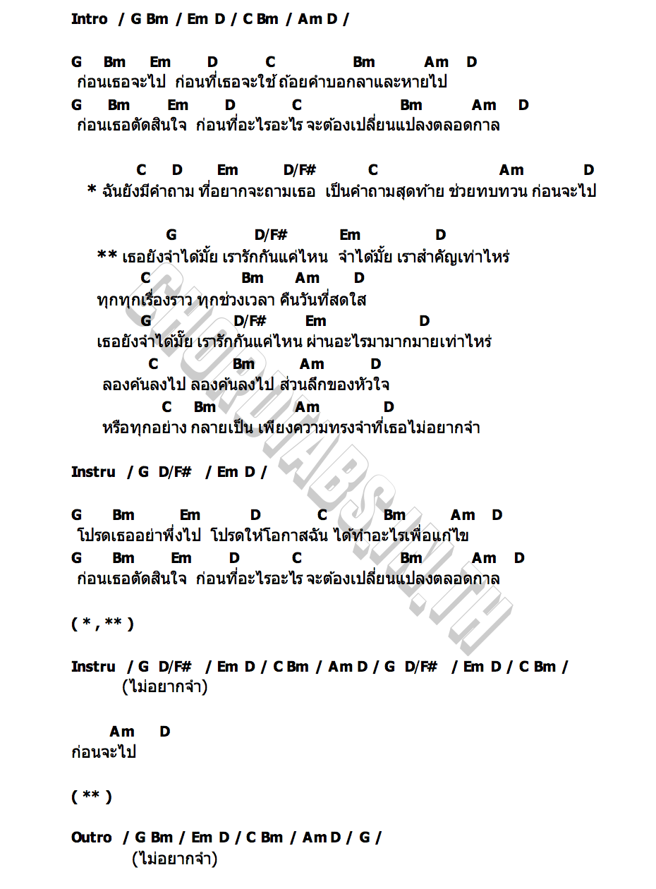 คอร์ด ความทรงจำที่ไม่อยากจำ (MEMORY) getsunova