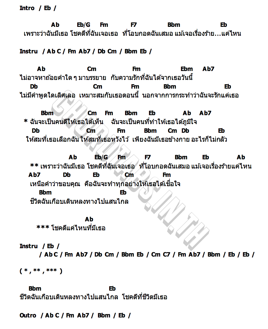 คอร์ด โชคดีที่มีเธอ กานต์ ทศน