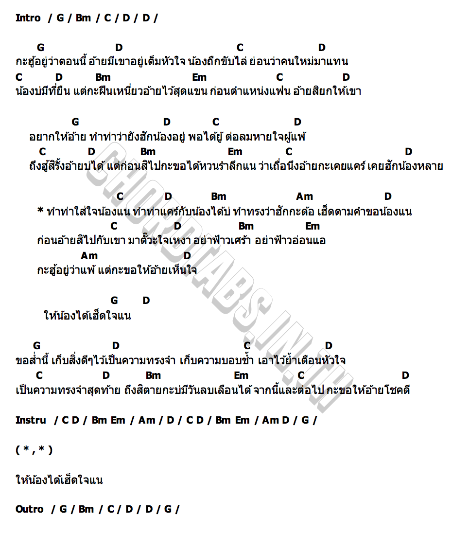 คอร์ด ทำท่าว่าฮัก ( ให้น้องได้เฮ็ดใจแน) ไอน้ำ กัญชลิกา