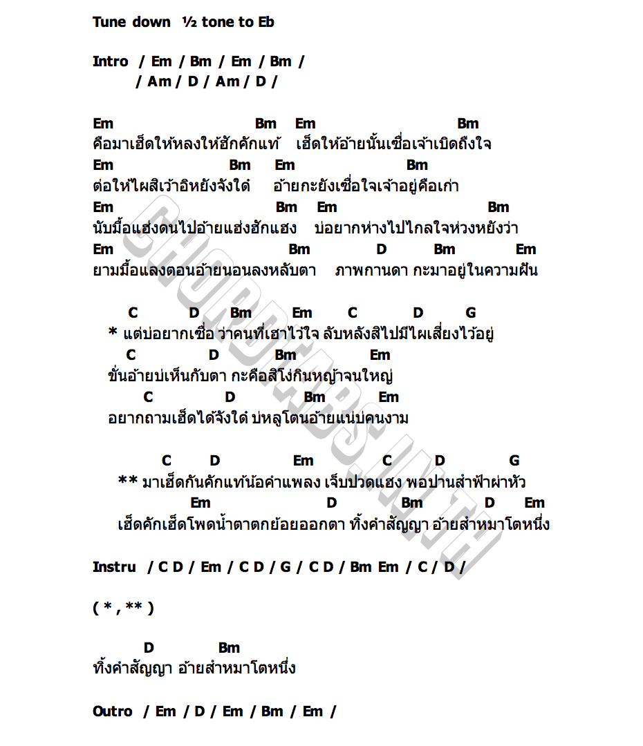 คอร์ด เฮ็ดอ้ายคักแท้ เคย์ ต้นน้ำชี