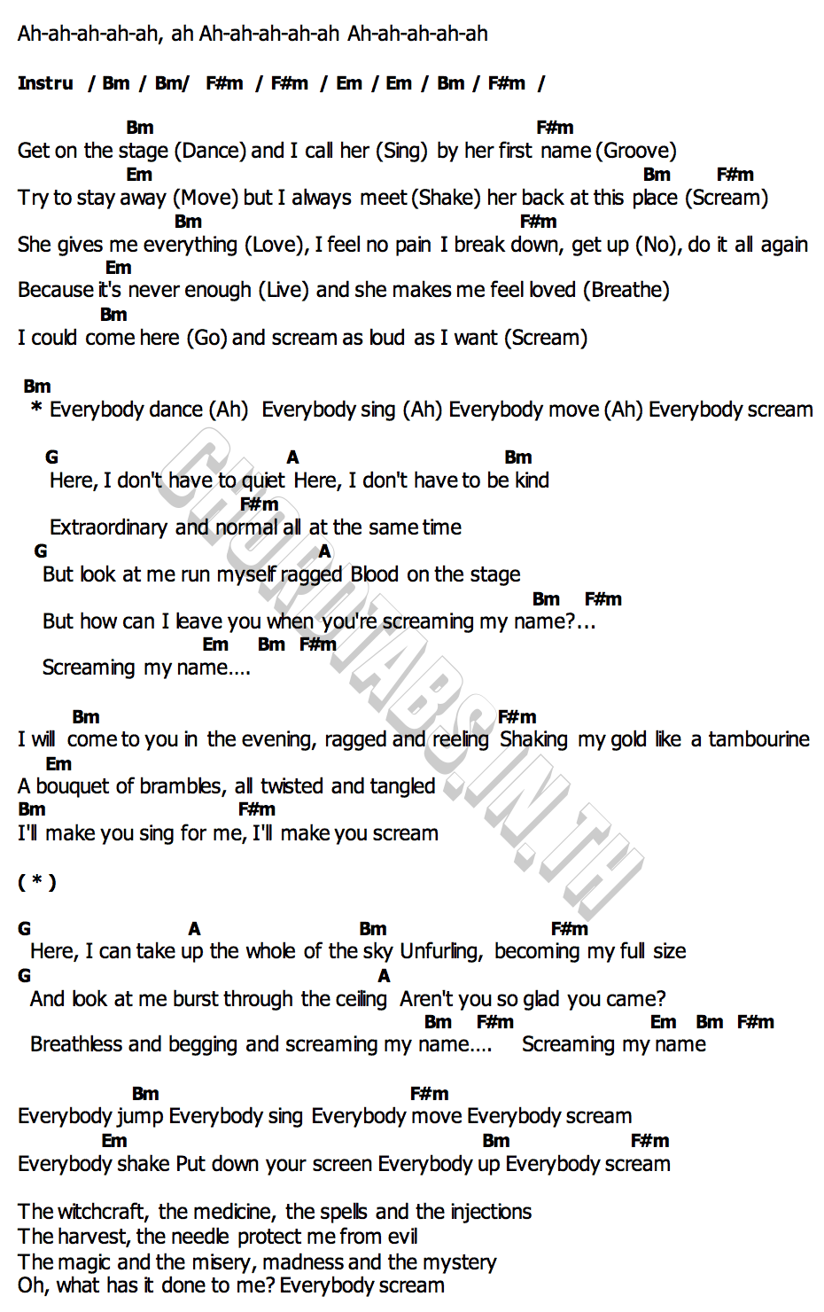 คอร์ด Everybody Scream Florence + The Machine