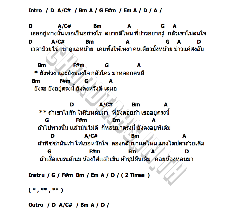 คอร์ด คอยน้องหลบมา เบส ขวางหวัน