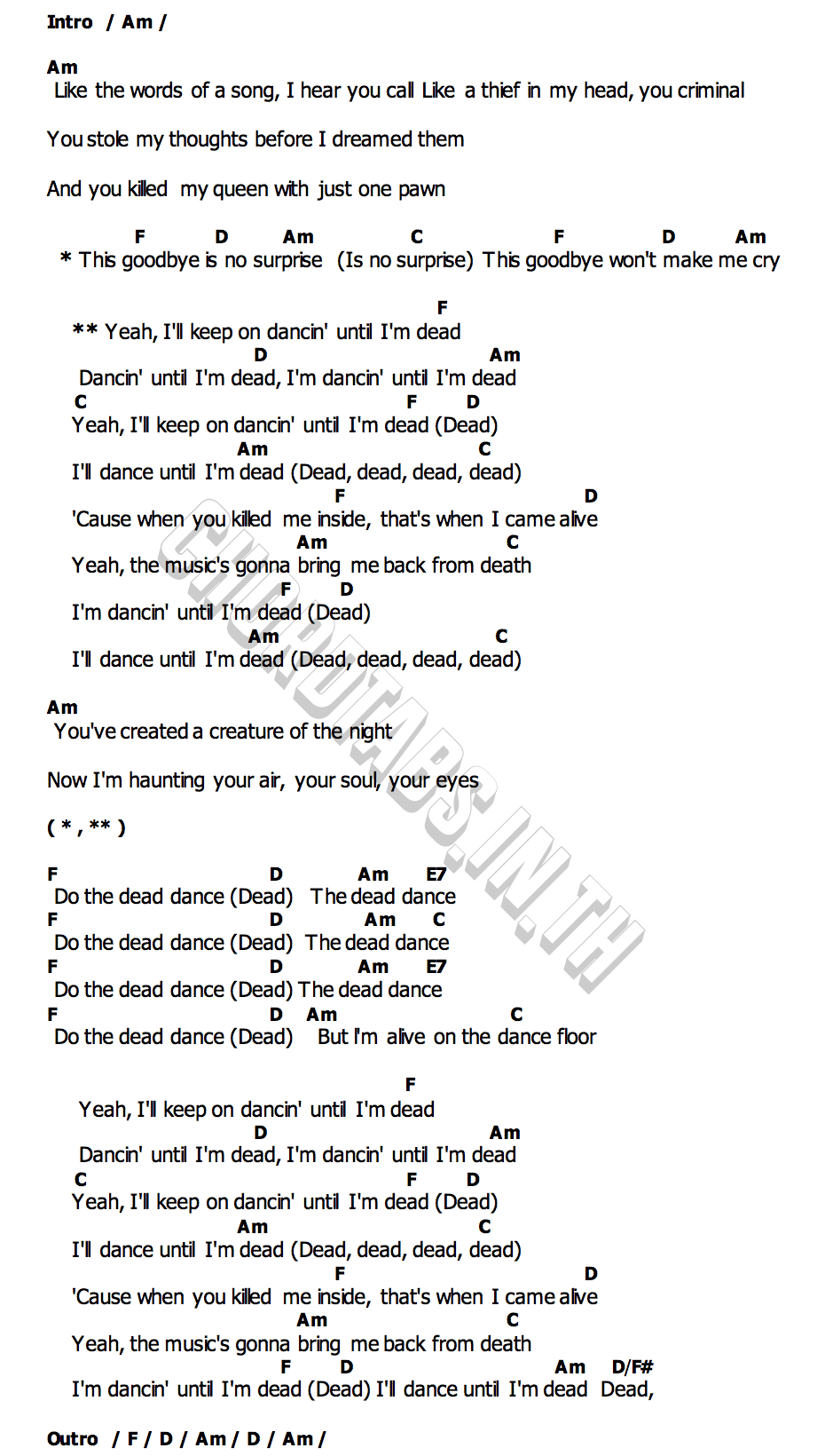 คอร์ด The Dead Dance Lady Gaga