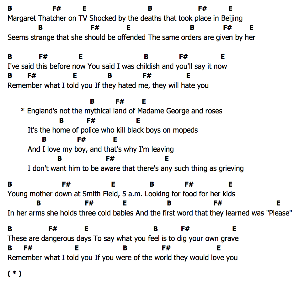 คอร์ด Black Boys On Mopeds Sinéad O Connor