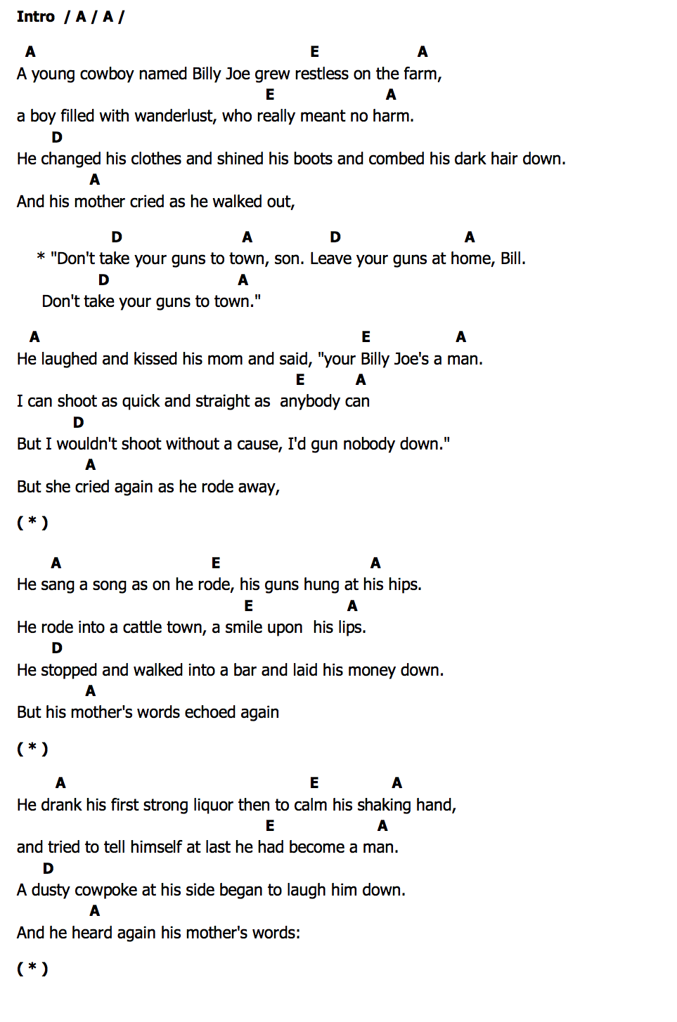 คอร์ด Dont Take Your Guns To Town Johnny Cash