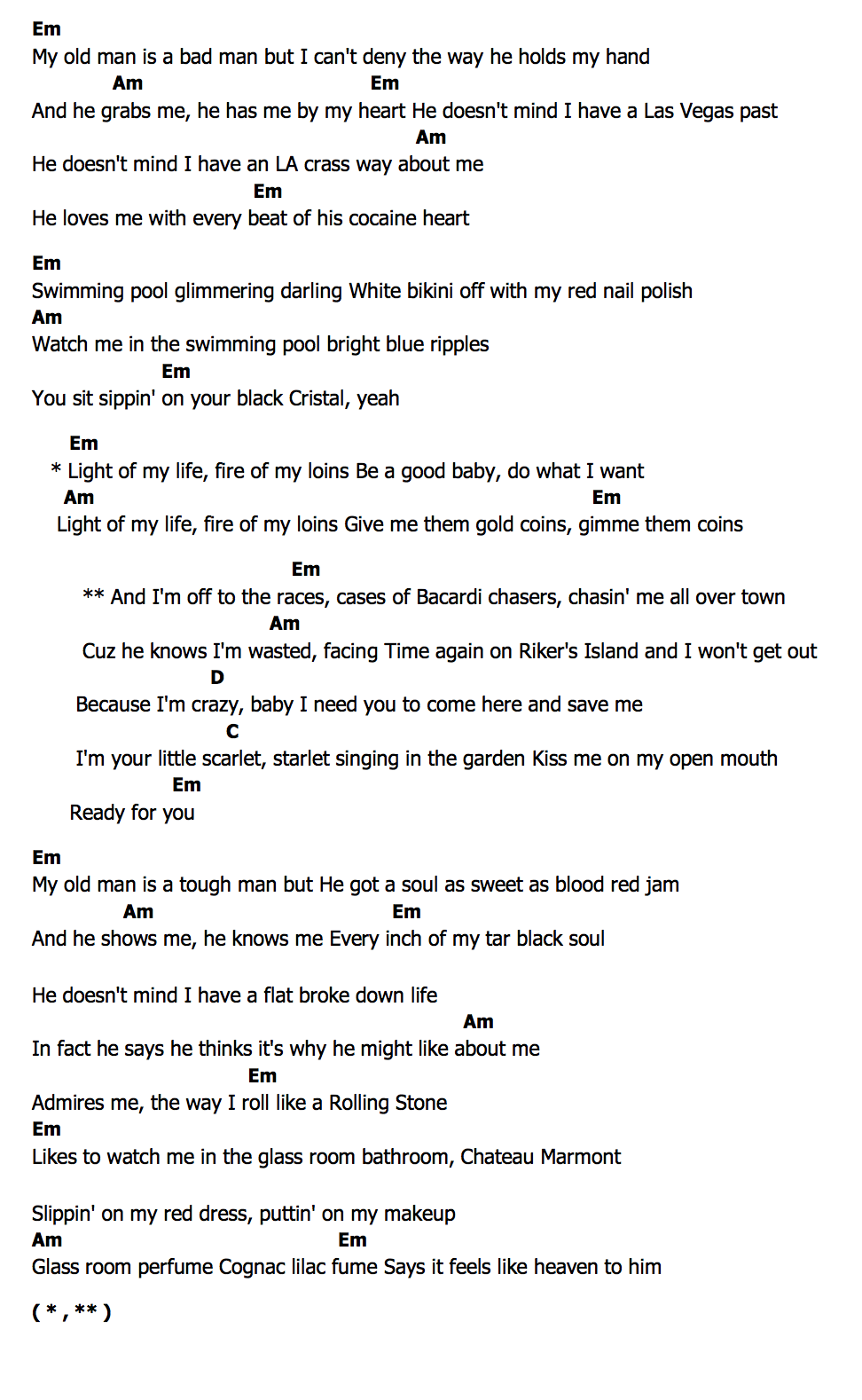 คอร์ด Off To The Races Lana Del Rey