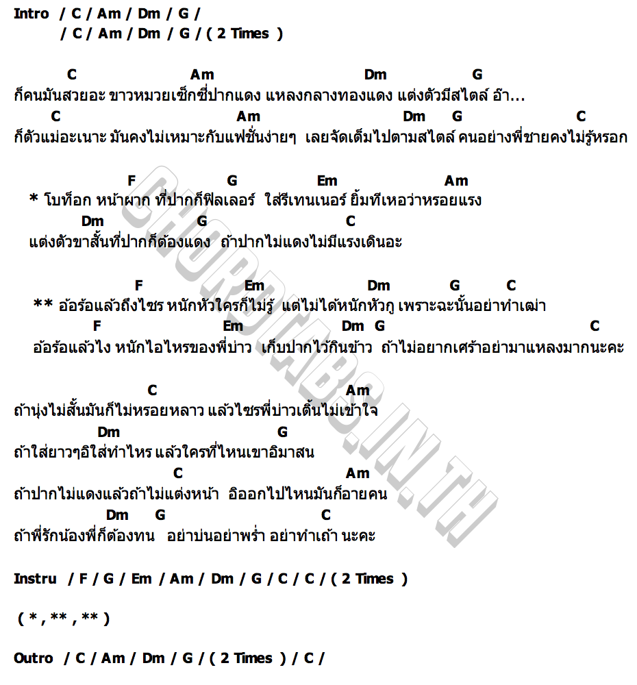 คอร์ด ตัวแม่ นายห้างส้มจุก ขวางหวันมิวสิค