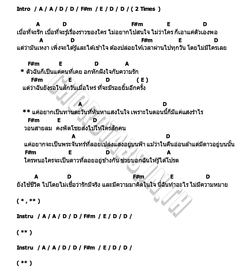 คอร์ด ทานตะวันกับพระจันทร์ น้ำเย็น x อาร์ต จิตร์ธนา